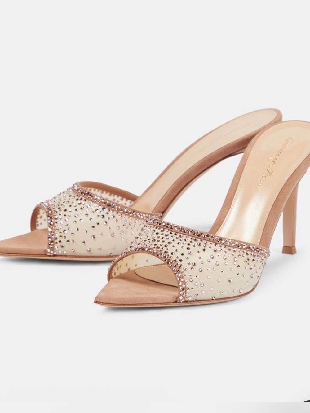 Crystal-Embellished Nude Slide Heels - Women